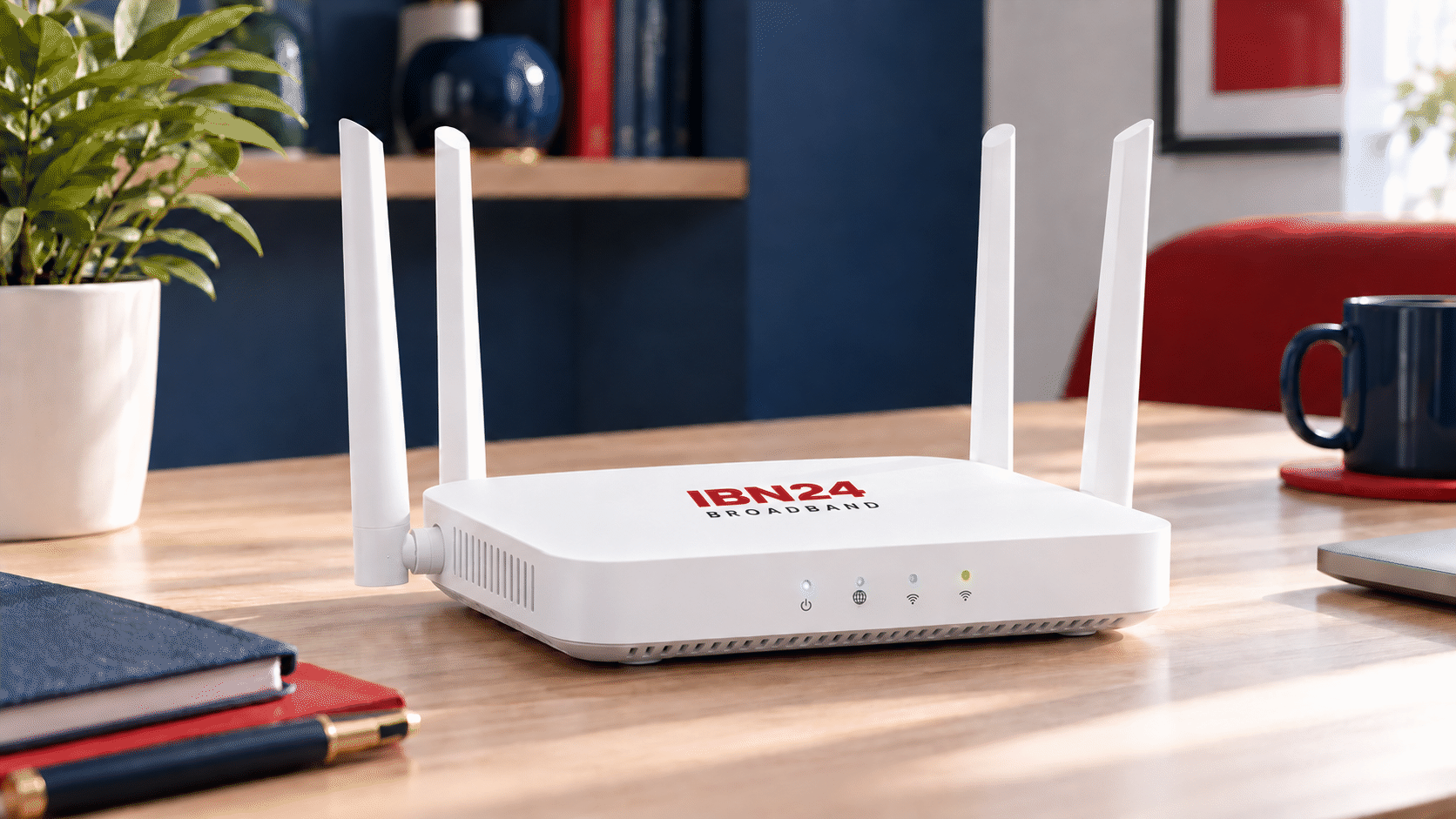 Illustrative dual-band Wi-Fi router with external antennas