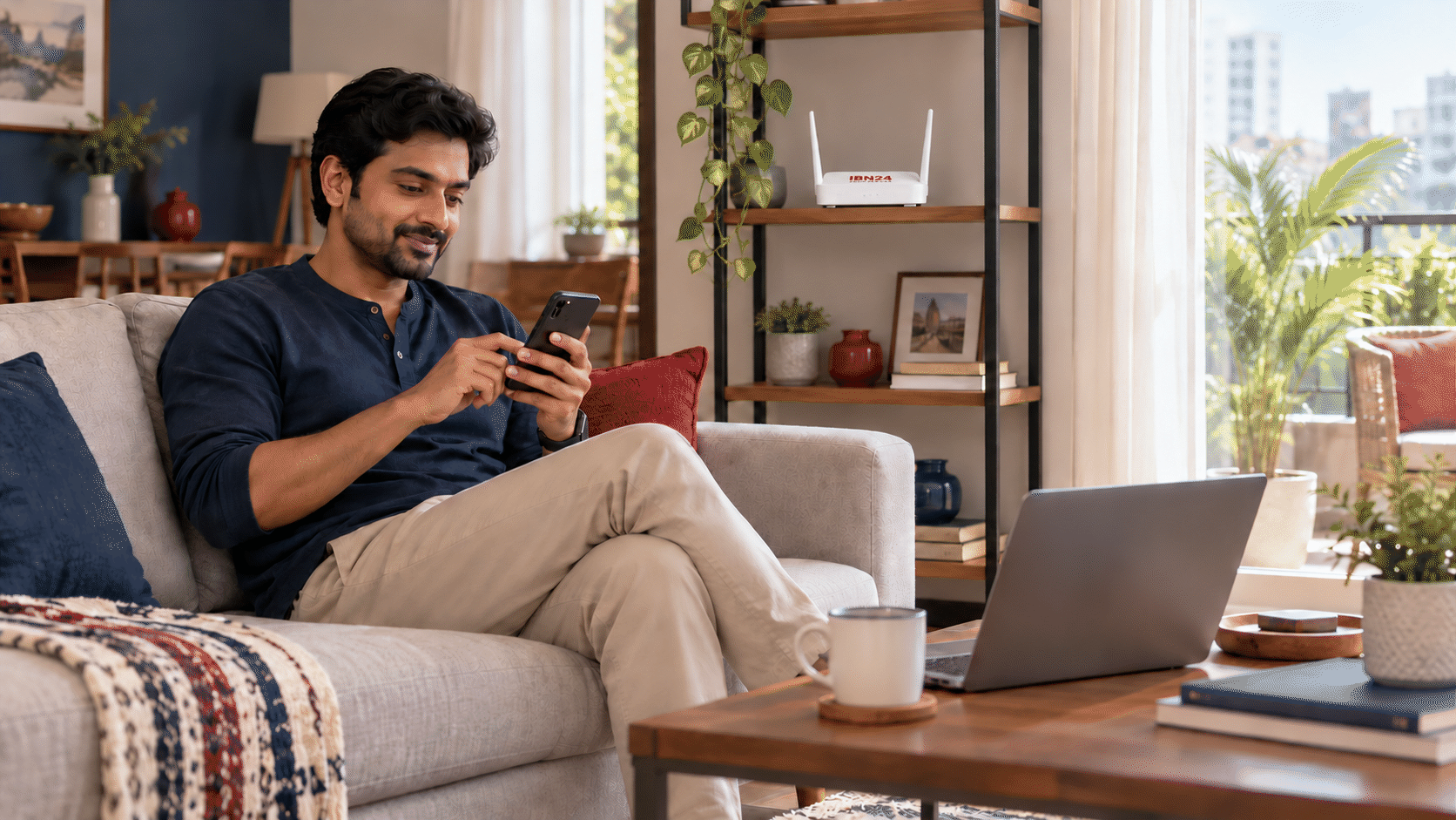 Everyday Wi-Fi use with a router on an open shelf